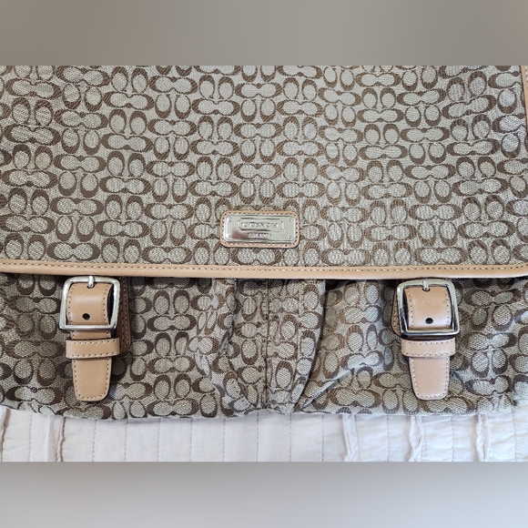 Coach Signature Print Lap Top Messenger Bag, Tan - Picture 3 of 16